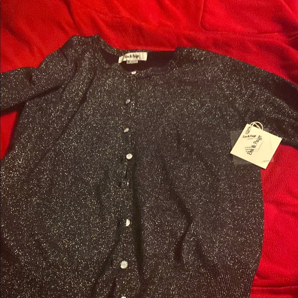 Eva & Paige Women Sparkling Black button front Sweater